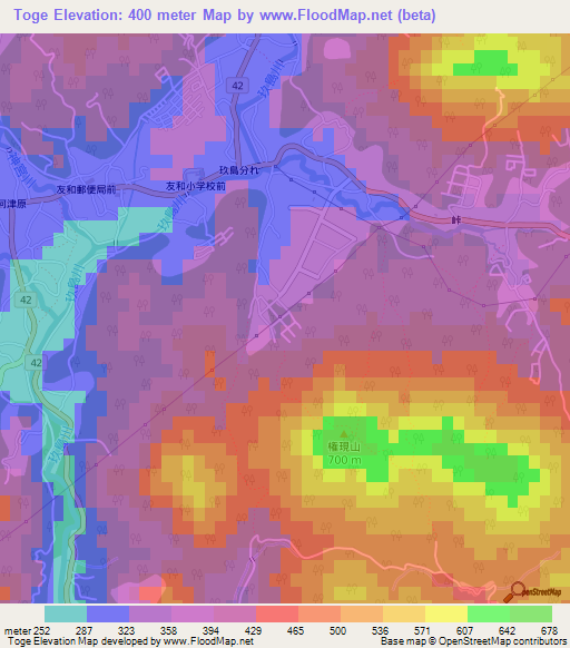 Toge,Japan Elevation Map