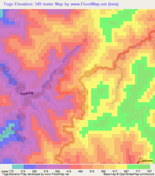 Toge,Japan Elevation Map