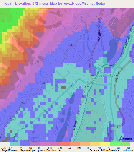 Togari,Japan Elevation Map