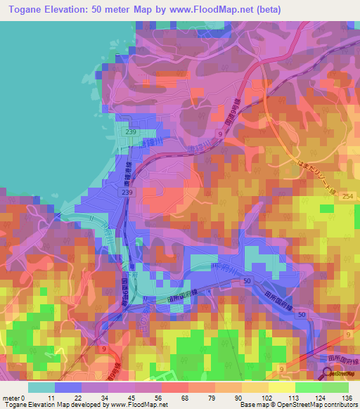 Togane,Japan Elevation Map