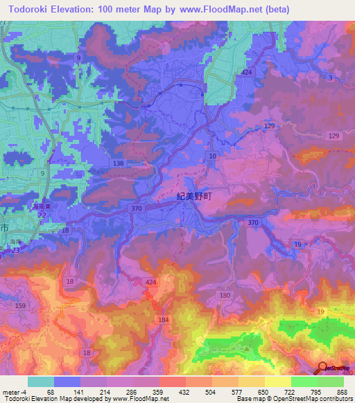 Todoroki,Japan Elevation Map