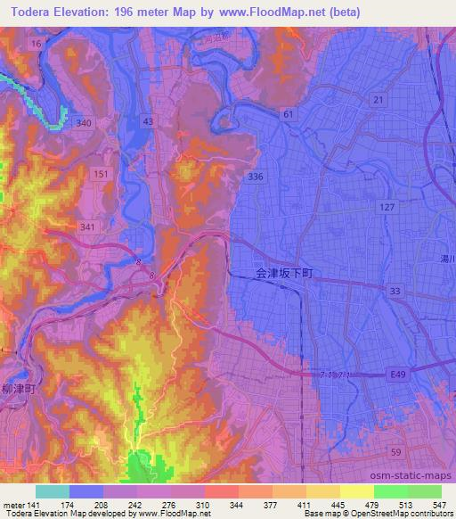 Todera,Japan Elevation Map