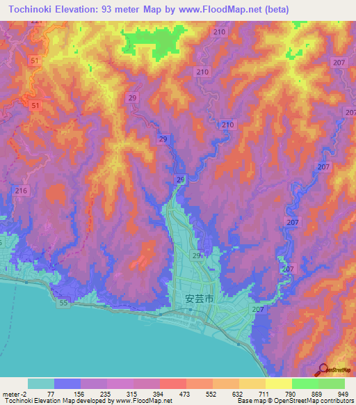 Tochinoki,Japan Elevation Map
