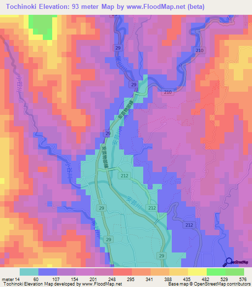 Tochinoki,Japan Elevation Map