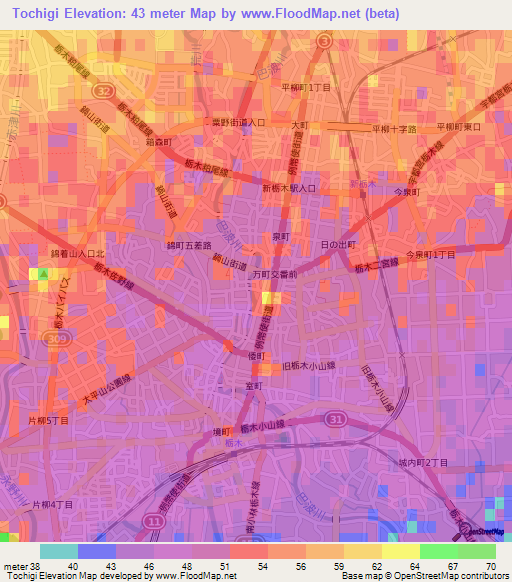 Tochigi,Japan Elevation Map