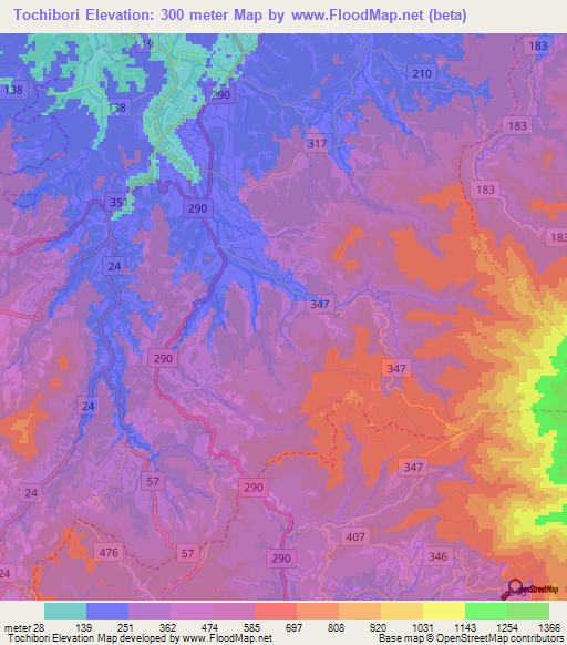 Tochibori,Japan Elevation Map