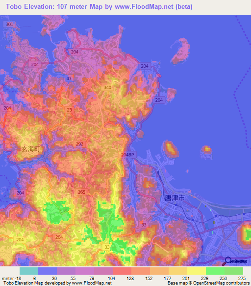 Tobo,Japan Elevation Map