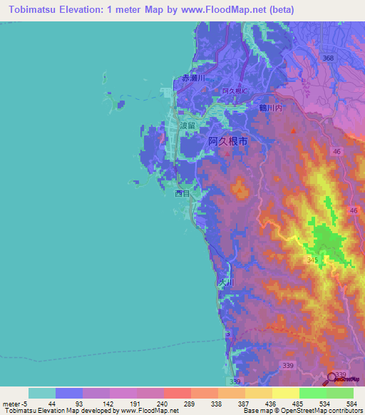 Tobimatsu,Japan Elevation Map