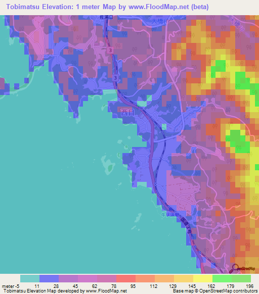 Tobimatsu,Japan Elevation Map