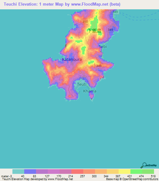Teuchi,Japan Elevation Map