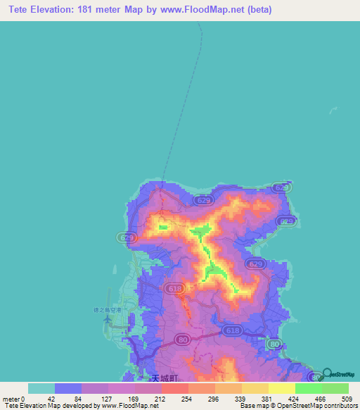 Tete,Japan Elevation Map