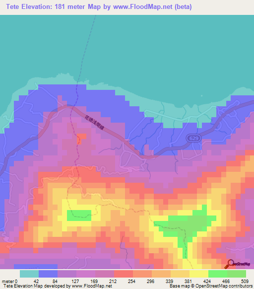 Tete,Japan Elevation Map