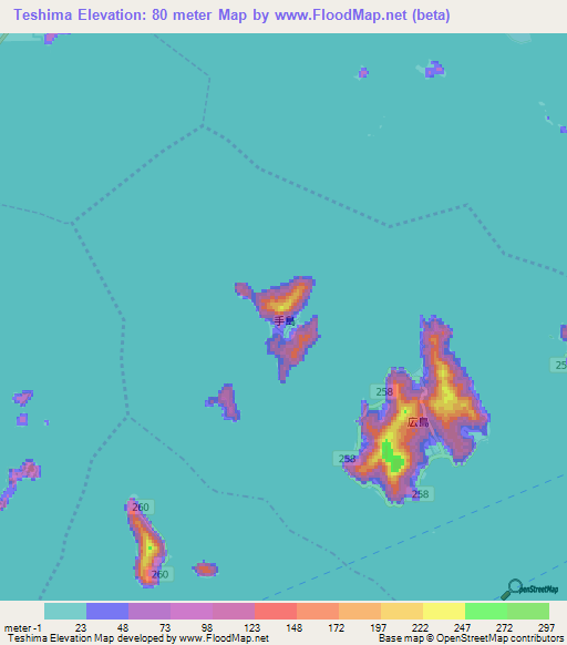 Teshima,Japan Elevation Map