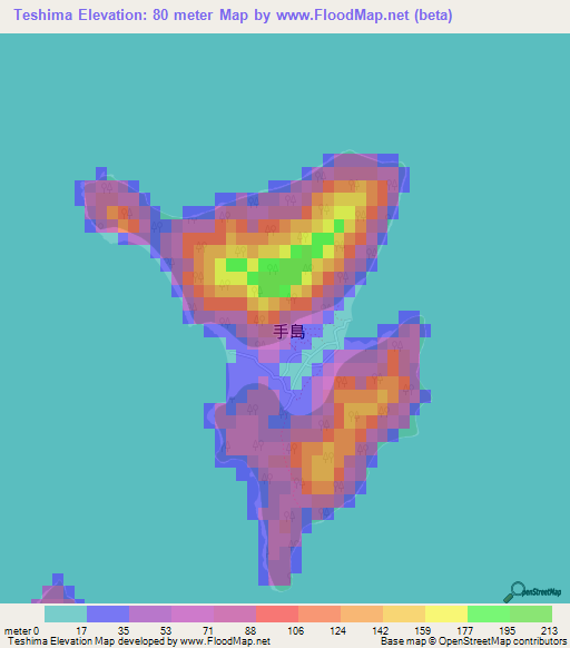 Teshima,Japan Elevation Map