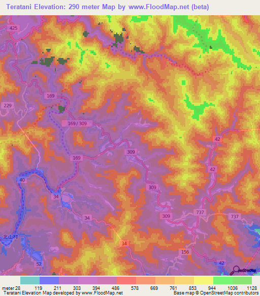 Teratani,Japan Elevation Map