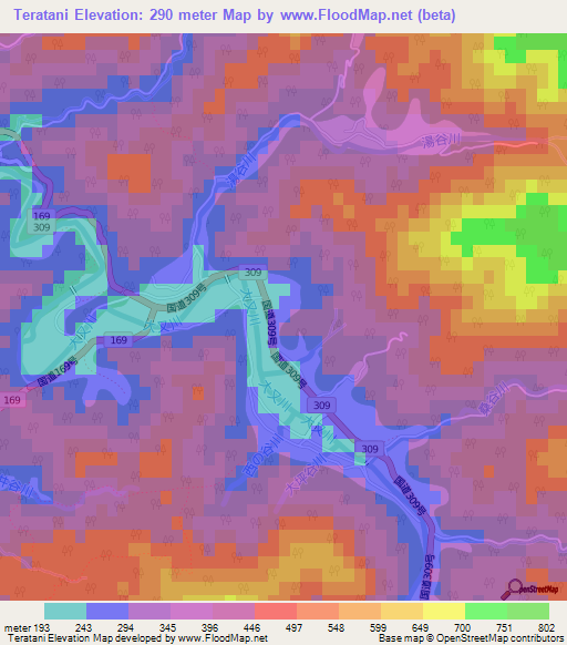 Teratani,Japan Elevation Map