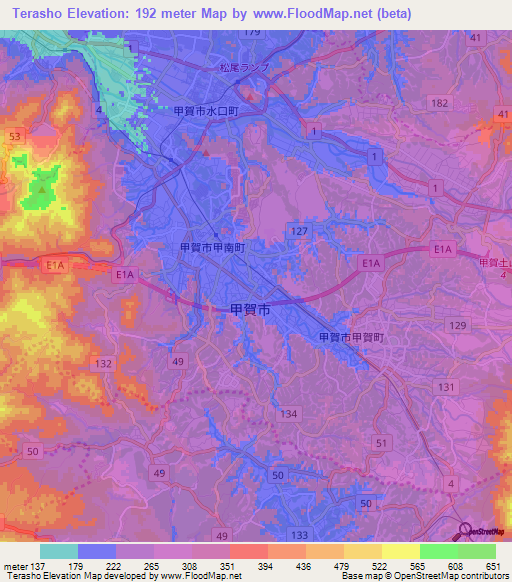 Terasho,Japan Elevation Map