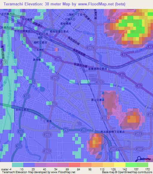 Teramachi,Japan Elevation Map