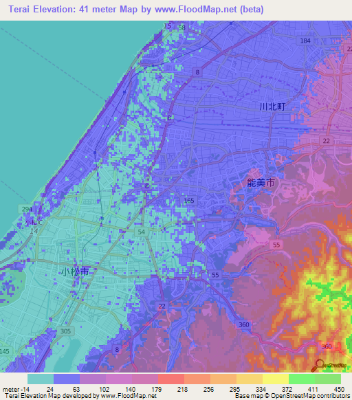 Terai,Japan Elevation Map