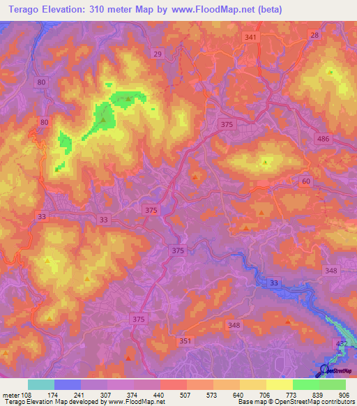 Terago,Japan Elevation Map