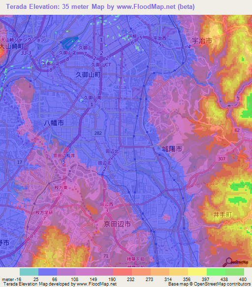 Terada,Japan Elevation Map