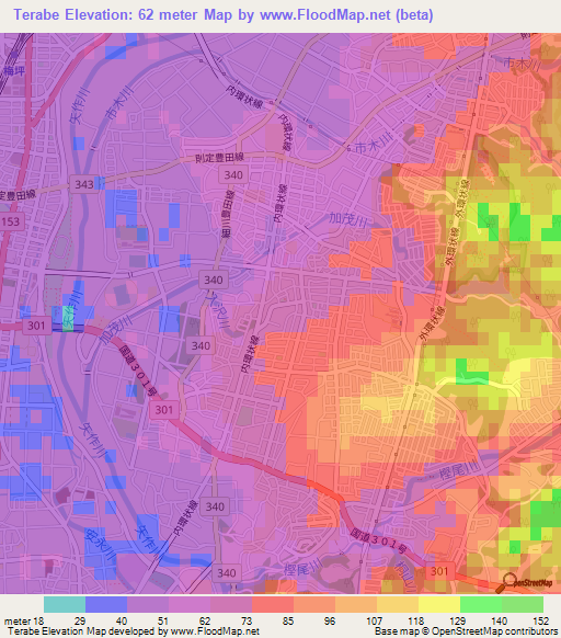Terabe,Japan Elevation Map