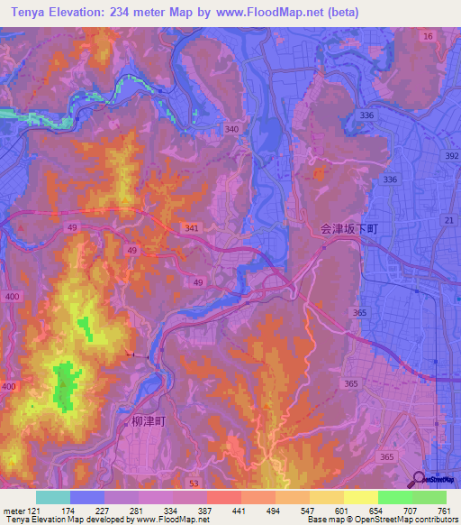 Tenya,Japan Elevation Map