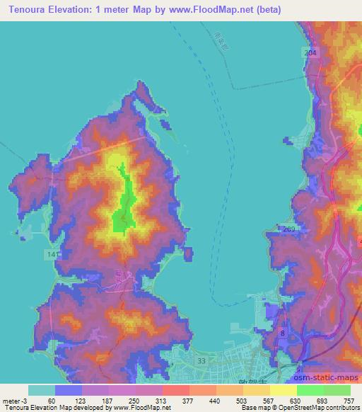 Tenoura,Japan Elevation Map