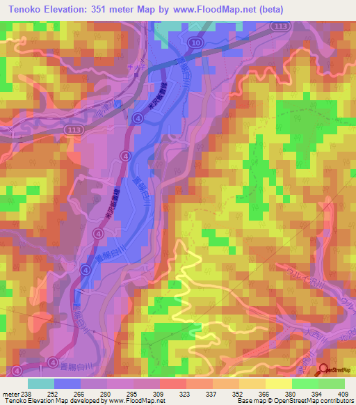 Tenoko,Japan Elevation Map