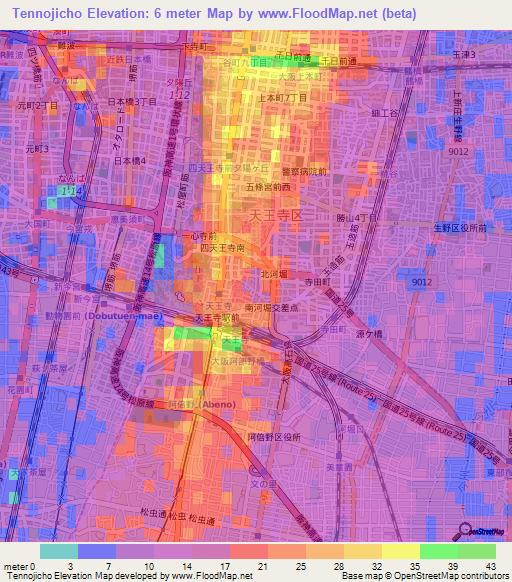 Tennojicho,Japan Elevation Map