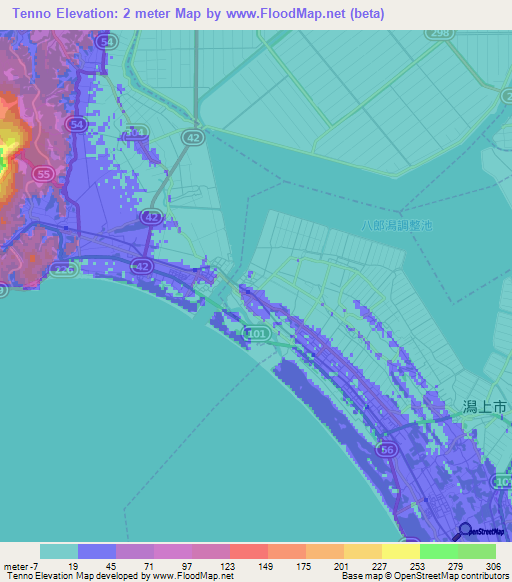 Tenno,Japan Elevation Map
