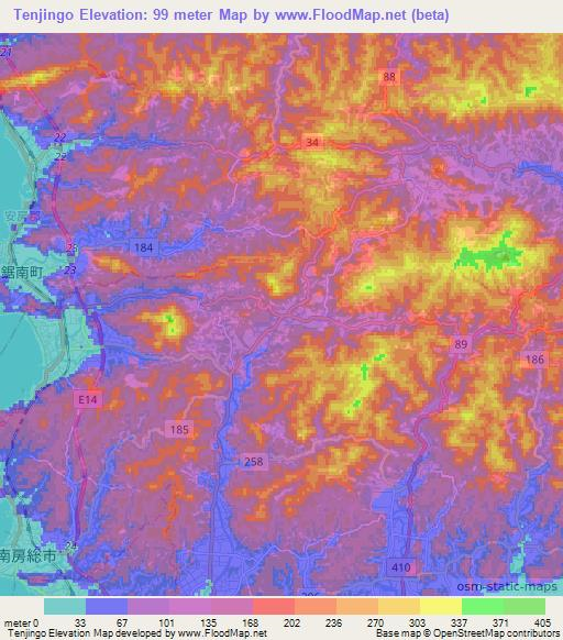 Tenjingo,Japan Elevation Map
