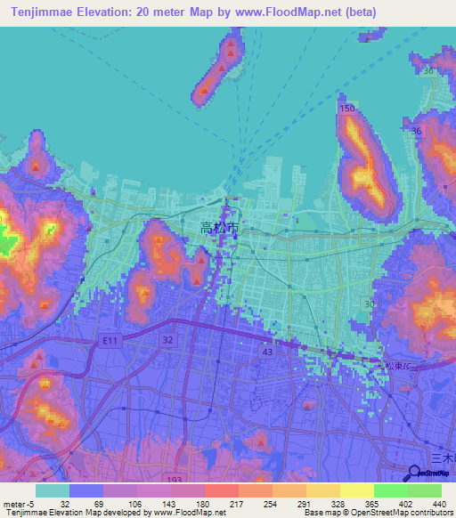 Tenjimmae,Japan Elevation Map
