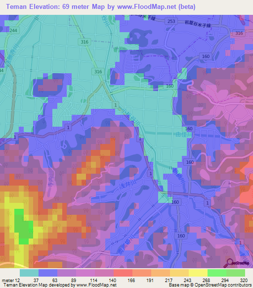 Teman,Japan Elevation Map