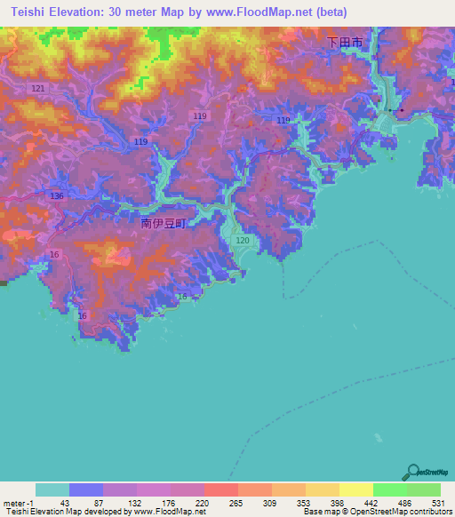 Teishi,Japan Elevation Map
