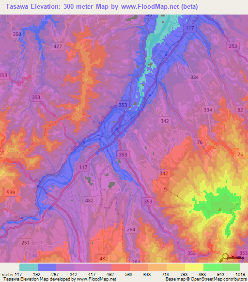 Tasawa,Japan Elevation Map