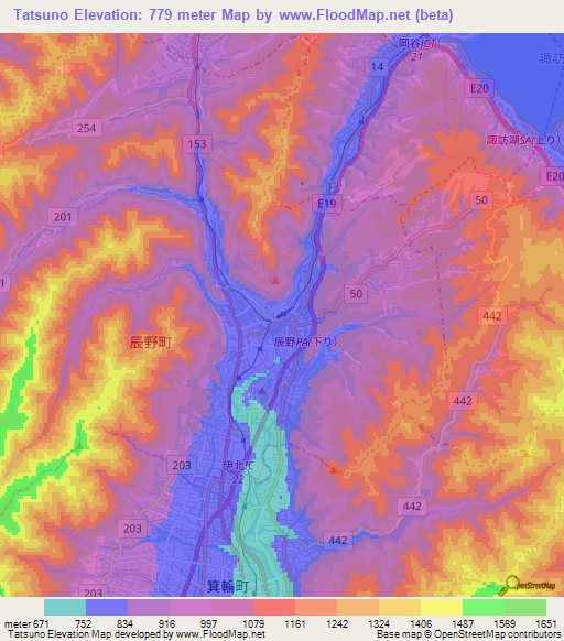 Tatsuno,Japan Elevation Map