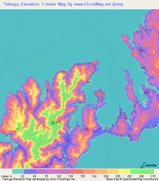 Tatsugo,Japan Elevation Map