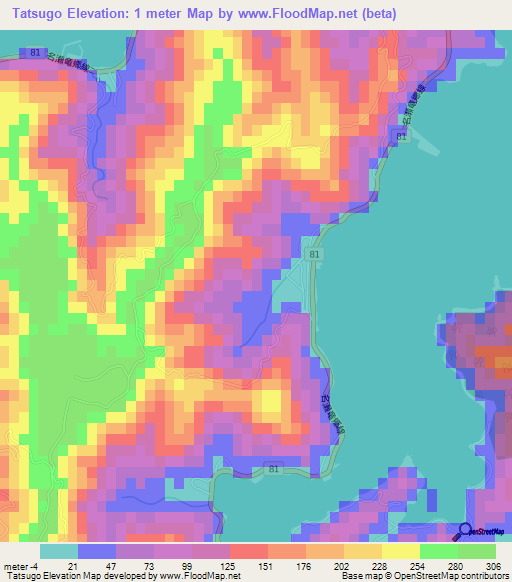 Tatsugo,Japan Elevation Map