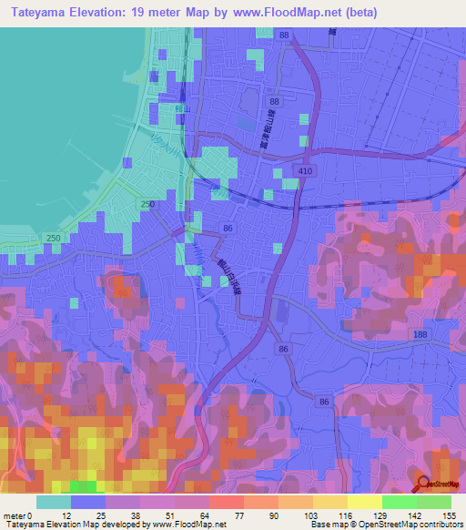 Tateyama,Japan Elevation Map