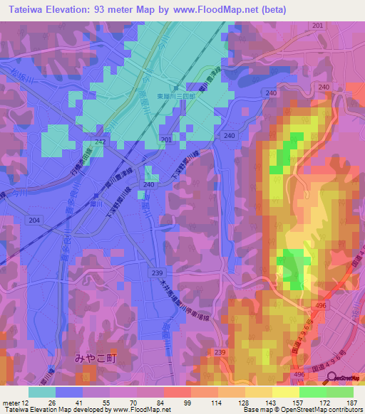 Tateiwa,Japan Elevation Map