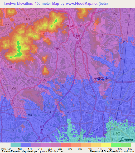 Tateiwa,Japan Elevation Map
