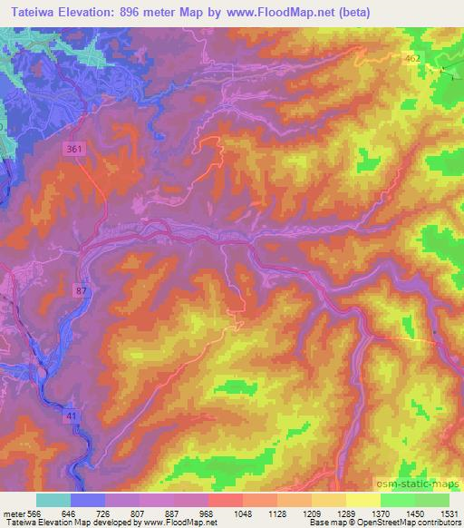 Tateiwa,Japan Elevation Map