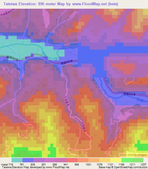 Tateiwa,Japan Elevation Map