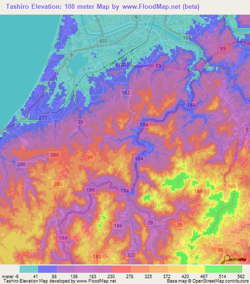 Tashiro,Japan Elevation Map