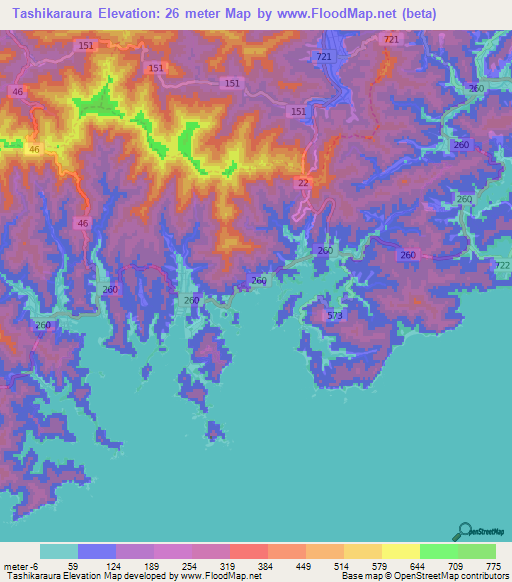 Tashikaraura,Japan Elevation Map
