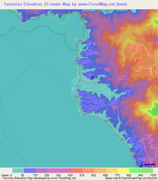 Tarumizu,Japan Elevation Map