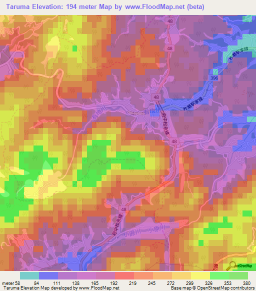 Taruma,Japan Elevation Map