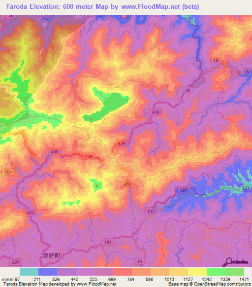 Taroda,Japan Elevation Map