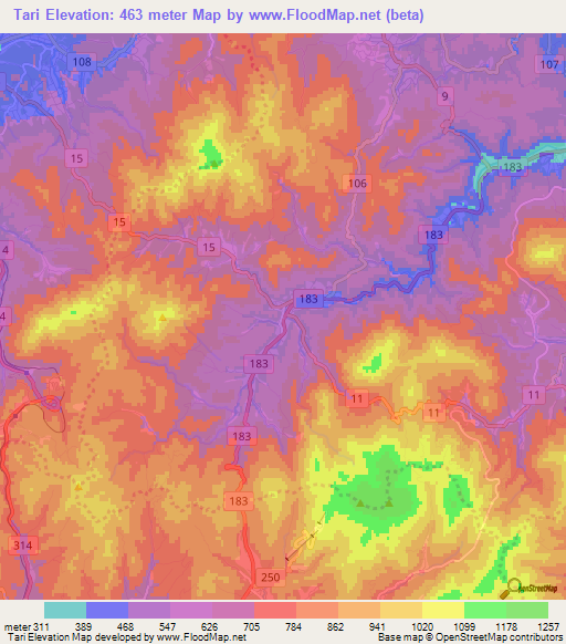 Tari,Japan Elevation Map